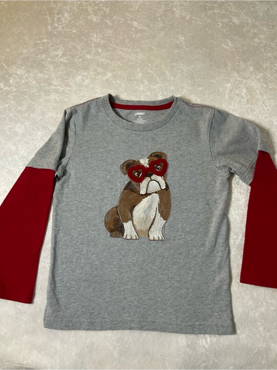 Gymboree Other - Gymboree Gray Long Sleeve Tee with Red Sleeves & Bulldog Patch